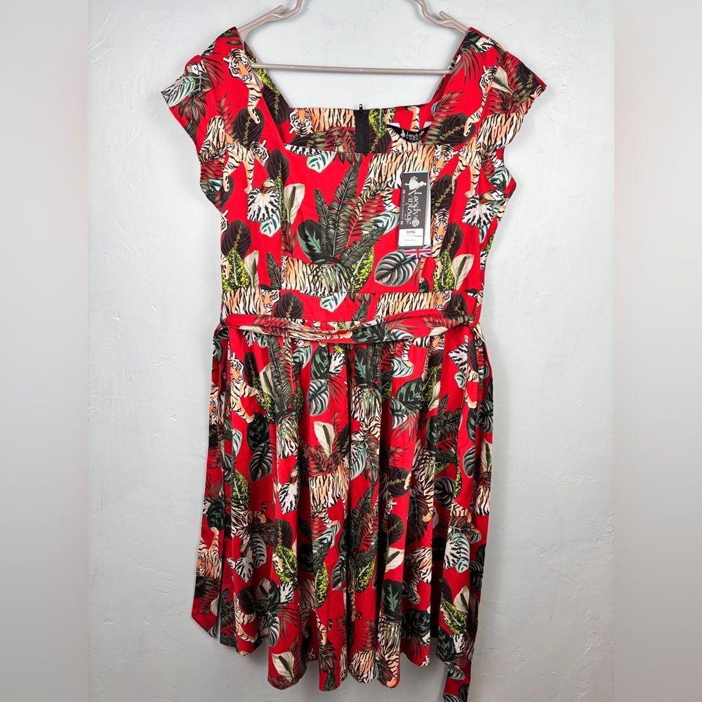 Lady Vintage Tropical Tiger Print Red Swing Dress